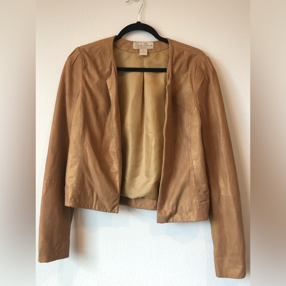 Lucky Brand Metallic Golden Brown Goat Leather Blazer/Jacket Size M
